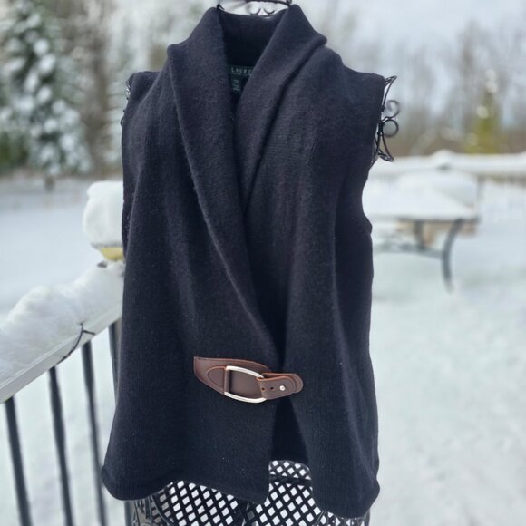 Lauren Ralph Lauren Black Sweater Vest Buckle Size L EUC. - Picture 5 of 5